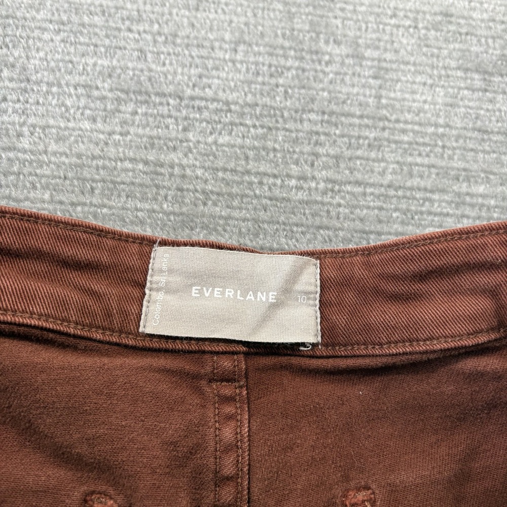 Everlane Pants Women 10 Brown Barrel Leg Utility High Rise Cotton Casual Stretch - Picture 3 of 10